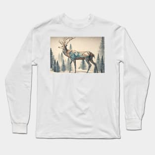 Geometric Winter Deer - Christmas, Hanukka, Happy New Years Long Sleeve T-Shirt